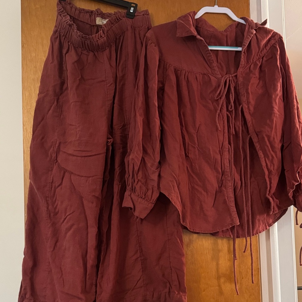 FP Movement by Free People Terracotta Wide Leg Pants & Blouse Set